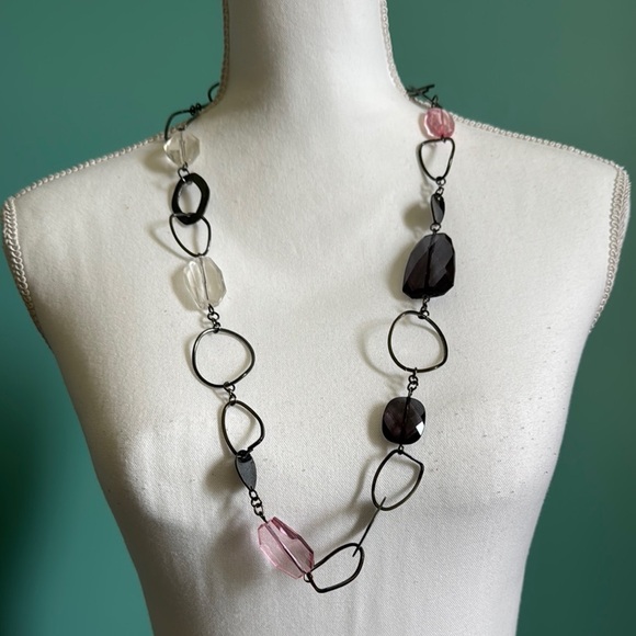 Artistic Black and Pink Asymmetrical Necklace - Picture 1 of 4